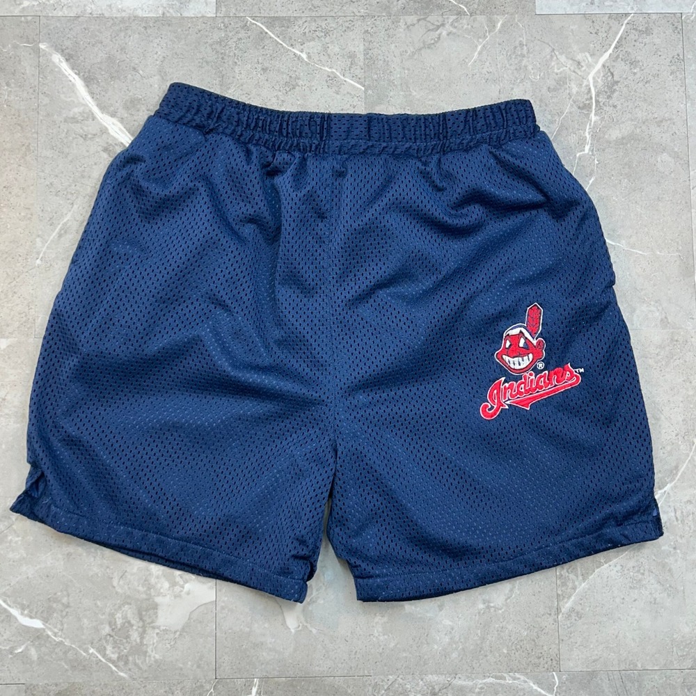 90s VIntage Cleveland Indians Mesh Shorts Mens Medium Lined Embroidered Blue
